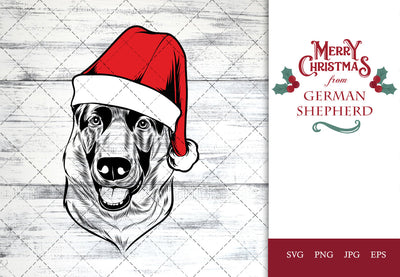 German Shepherd dog svg portrait clipart vector graphic art Xmas hat Christmas dog Cricut cut file cuttable design SVG Loveleen Kaur 
