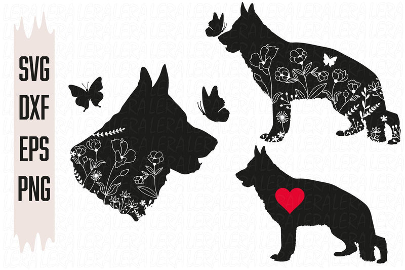 German Shepherd Flowers Svg SVG Lerastudio 