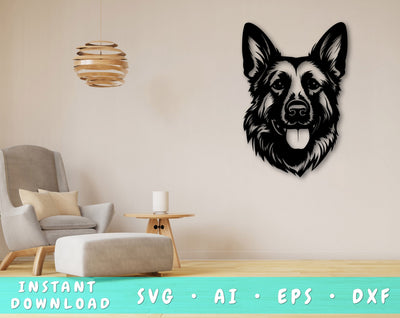 German Shepherd Laser SVG Cut File, German Shepherd Glowforge File, German Shepherd DXF, German Shepherd Wall Art SVG SVG HappyDesignStudio 