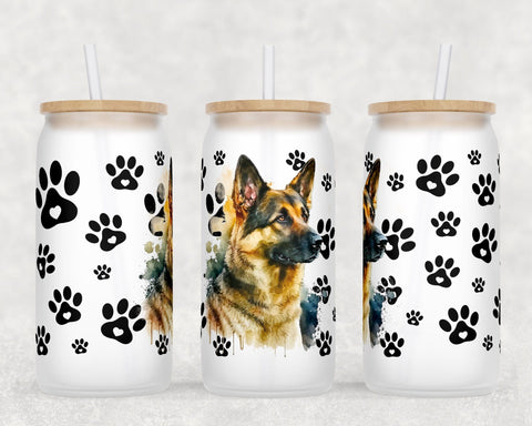 German Shepherd Libbey Glass Can Wraps, 16 Oz Glass Can Sublimation Designs, German Shepherd Glass Can PNG Files, German Shepherd Glass Can Wraps Sublimation HappyDesignStudio 
