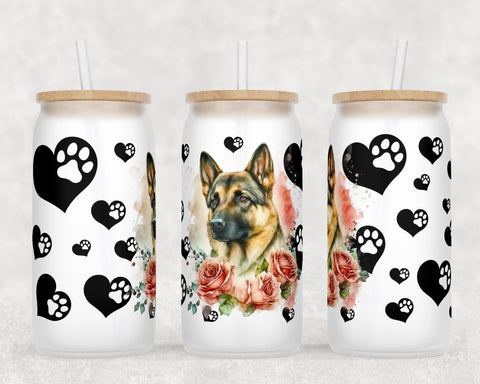 German Shepherd Libbey Glass Can Wraps, 16 Oz Glass Can Sublimation Designs, German Shepherd Glass Can PNG Files, German Shepherd Glass Can Wraps Sublimation HappyDesignStudio 