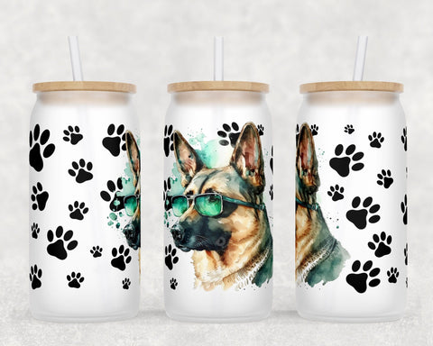 German Shepherd Libbey Glass Can Wraps, 16 Oz Glass Can Sublimation Designs, German Shepherd Glass Can PNG Files, German Shepherd Glass Can Wraps Sublimation HappyDesignStudio 