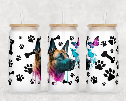 German Shepherd Libbey Glass Can Wraps, 16 Oz Glass Can Sublimation Designs, German Shepherd Glass Can PNG Files, German Shepherd Glass Can Wraps Sublimation HappyDesignStudio 