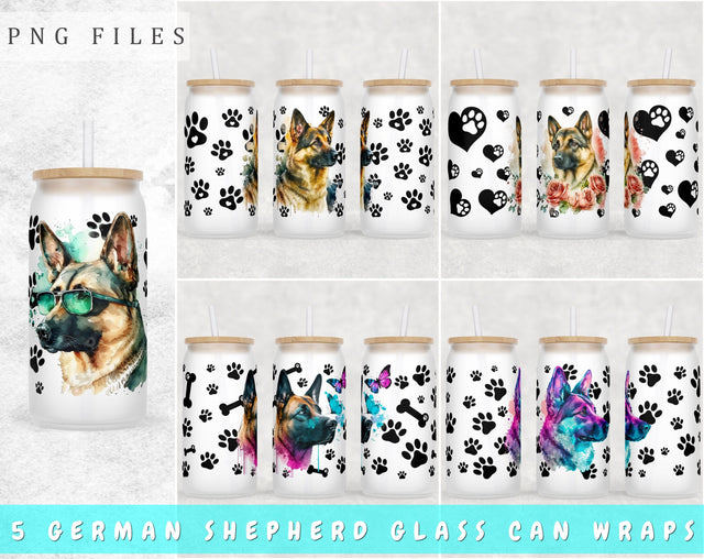 German Shepherd Libbey Glass Can Wraps, 16 Oz Glass Can Sublimation Designs, German Shepherd Glass Can PNG Files, German Shepherd Glass Can Wraps Sublimation HappyDesignStudio 