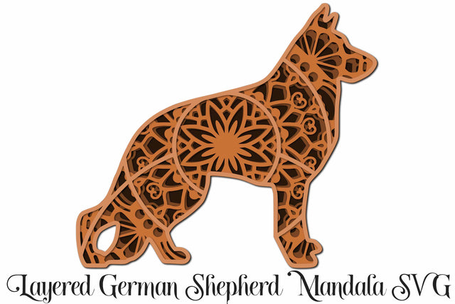 German Shepherd Mandala 3D Layered Dog SVG file, 4 layers SVG Digital Honeybee 