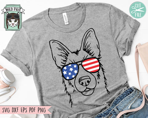 German Shepherd SVG, Fourth of July Dog svg file, July 4th German Shepherd svg, Dog Glasses svg, Dog cut file, July 4th Animals svg file SVG Wild Pilot 