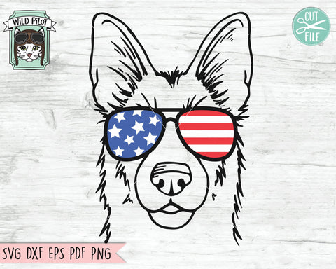 German Shepherd SVG, Fourth of July Dog svg file, July 4th German Shepherd svg, Dog Glasses svg, Dog cut file, July 4th Animals svg file SVG Wild Pilot 