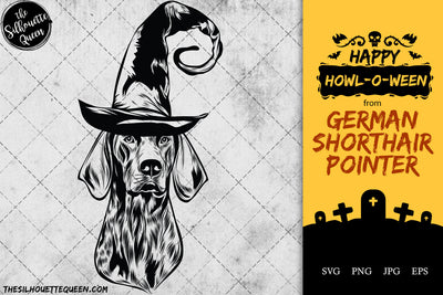 German SHorthair Pointer dog svg portrait clipart vector graphic art Witch hat Halloween dog Cricut cut file cuttable design SVG Loveleen Kaur 