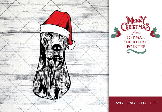 German SHorthair Pointer dog svg portrait clipart vector graphic art Xmas hat Christmas dog Cricut cut file cuttable design SVG Loveleen Kaur 