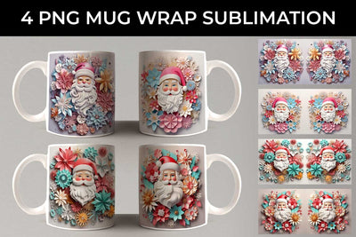 Get Festive and Cozy | 3D Santa Claus Mug PNG Bundle Free For Commercial Use Sublimation Sintegra 