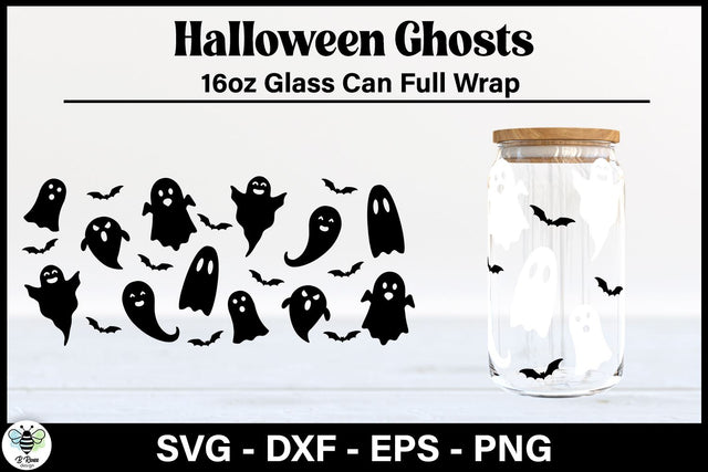 Ghost 16oz Glass Can Wrap | Halloween Can Glass SVG SVG B Renee Design 