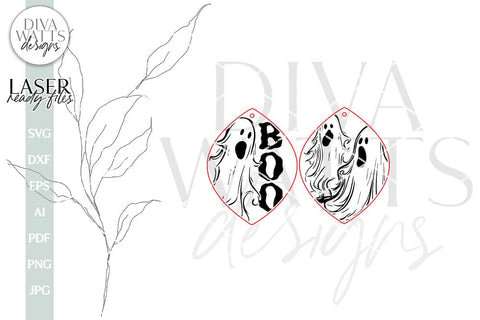 Ghost Earrings SVG For Laser Earrings With Ghost Face for Halloween Earrings For Glowforge Boo Earrings SVG Halloween Boo Ghost Earrings SVG Diva Watts Designs 