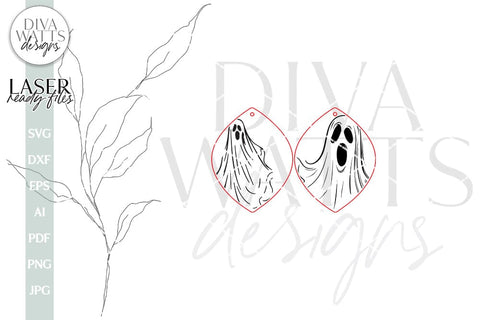 Ghost Earrings SVG For Laser Earrings With Ghost Face for Halloween Earrings For Glowforge Scary Earrings SVG Halloween Ghost Earrings SVG Diva Watts Designs 