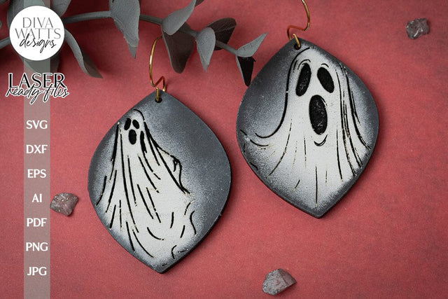 Ghost Earrings SVG For Laser Earrings With Ghost Face for Halloween Earrings For Glowforge Scary Earrings SVG Halloween Ghost Earrings SVG Diva Watts Designs 