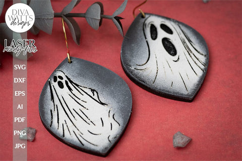 Ghost Earrings SVG For Laser Earrings With Ghost Face for Halloween Earrings For Glowforge Scary Earrings SVG Halloween Ghost Earrings SVG Diva Watts Designs 