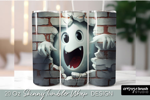 Ghost Halloween 3D Tumbler Wrap Sublimation, Smashed Wall Sublimation OrangeBrushStudio 
