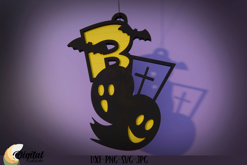 Ghost SVG | Layered Halloween Sign 3D Design | BOO | Laser Cut - So Fontsy