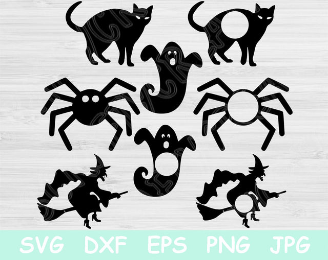 Ghost Svg, Witch Svg. Halloween Svg Bundle. Halloween Svg Files for Cricut.Black Cat Svg and Spooky Spider Svg Monogram. Halloween Cut Files SVG TiffsCraftyCreations 