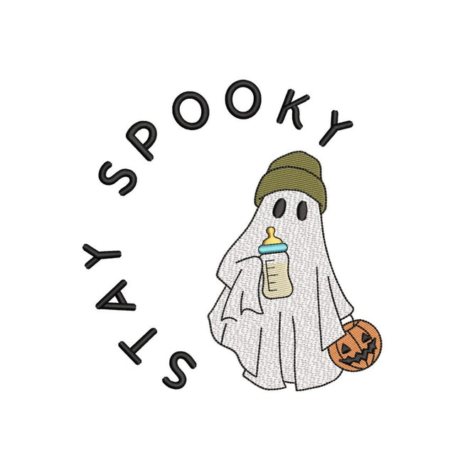 Ghost with a Baby Bottle Embroidery Design, Stay Spooky Embroidery Design, Halloween Ghost Embroidery Design, 3 sizes, Instant Download Embroidery/Applique DESIGNS Nino Nadaraia 