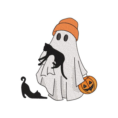 Ghost with Black Cats Embroidery Design, Halloween Machine Embroidery Design, 3 sizes, Instant Download Embroidery/Applique DESIGNS Nino Nadaraia 