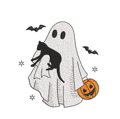 Ghost with Cat Embroidery Design, Halloween Embroidery Design, 3 sizes, Instant Download Embroidery/Applique DESIGNS Nino Nadaraia 