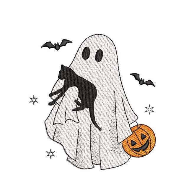 Ghost with Cat Embroidery Design, Halloween Embroidery Design, 3 sizes, Instant Download Embroidery/Applique DESIGNS Nino Nadaraia 