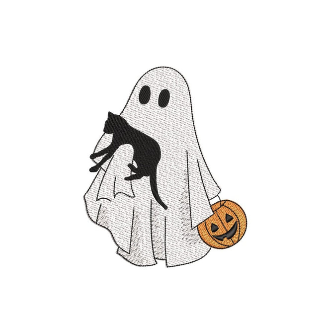 Ghost with Cat Embroidery Design, Halloween Ghost Machine Embroidery Design, 3 sizes, Instant Download Embroidery/Applique DESIGNS Nino Nadaraia 