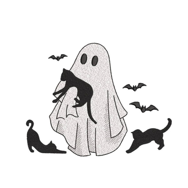 Ghost with Cats Embroidery Design, Halloween Ghost Machine Embroidery Design, 3 sizes, Instant Download Embroidery/Applique DESIGNS Nino Nadaraia 