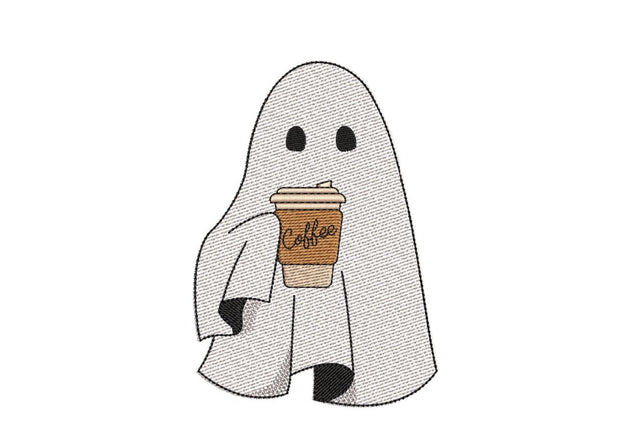 Ghost with Coffee Embroidery Design, Halloween Embroidery Design, 3 sizes, Instant Download Embroidery/Applique DESIGNS Nino Nadaraia 