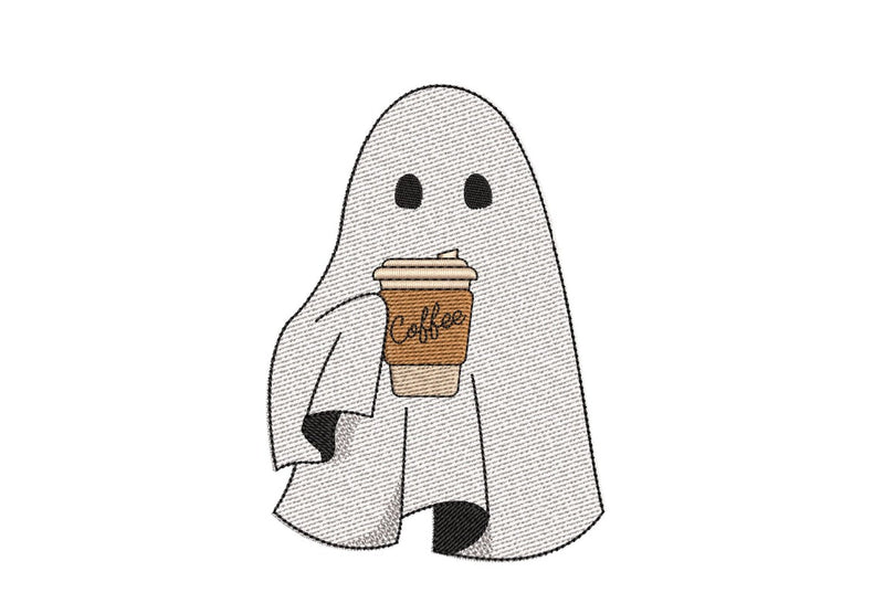 Ghost with Coffee Embroidery Design, Halloween Embroidery Design, 3 sizes, Instant Download Embroidery/Applique DESIGNS Nino Nadaraia 
