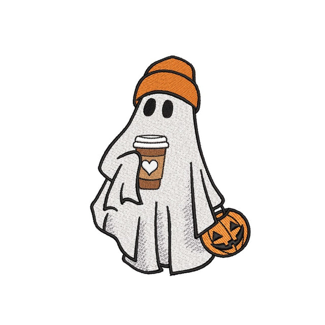 Ghost with Coffee Embroidery Design, Halloween Embroidery Design, 3 sizes, Instant Download Embroidery/Applique DESIGNS Nino Nadaraia 