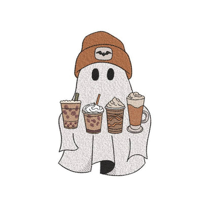 Ghost with Coffee Embroidery Design, Halloween Machine Embroidery Design, 3 sizes, Instant Download Embroidery/Applique DESIGNS Nino Nadaraia 