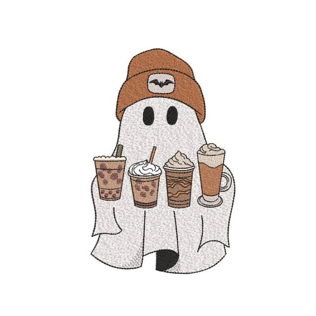 Ghost with Coffee Embroidery Design, Halloween Machine Embroidery Design, 3 sizes, Instant Download Embroidery/Applique DESIGNS Nino Nadaraia 