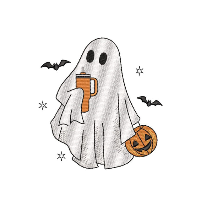 Ghost with Cup Embroidery Design, Halloween Embroidery Design, 3 sizes, Instant Download Embroidery/Applique DESIGNS Nino Nadaraia 