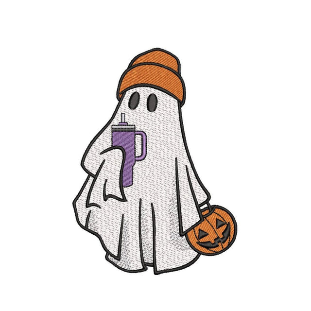 Ghost with Cup Embroidery Design, Halloween Ghost Machine Embroidery Design, 3 sizes, Instant Download Embroidery/Applique DESIGNS Nino Nadaraia 
