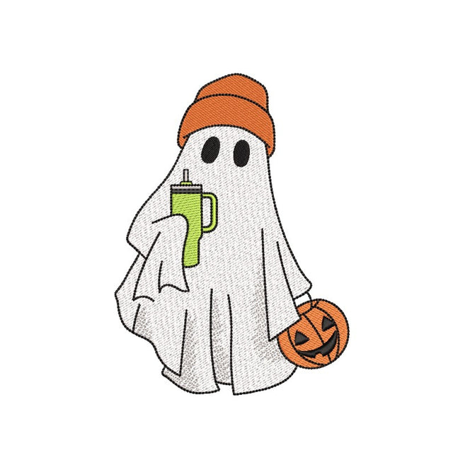 Ghost with Cup Embroidery Design, Halloween Ghost Machine Embroidery Design, 3 sizes, Instant Download Embroidery/Applique DESIGNS Nino Nadaraia 