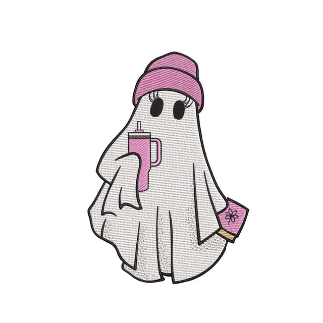 Ghost with Cup Embroidery Design, Halloween Girl Ghost Machine Embroidery Design, 3 sizes, Instant Download Embroidery/Applique DESIGNS Nino Nadaraia 
