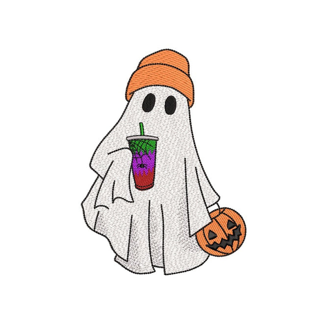 Ghost with Halloween Loaded Tea Embroidery Design, Halloween Embroidery Design, 3 sizes, Instant Download Embroidery/Applique DESIGNS Nino Nadaraia 