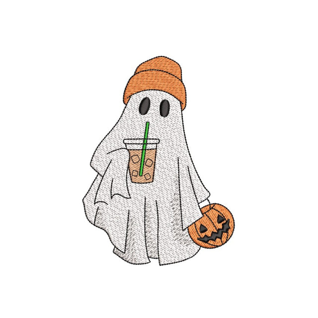 Ghost with Iced Coffee Embroidery Design, Halloween Embroidery Design, 3 sizes, Instant Download Embroidery/Applique DESIGNS Nino Nadaraia 