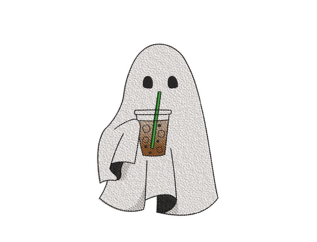 Ghost with Iced Coffee Embroidery Design, Halloween Embroidery Design, 3 sizes, Instant Download Embroidery/Applique DESIGNS Nino Nadaraia 