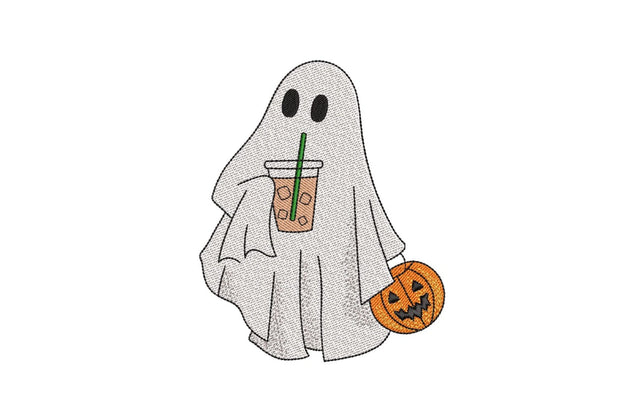 Ghost with Iced Coffee Embroidery Design, Halloween Embroidery Design, 3 sizes, Instant Download Embroidery/Applique DESIGNS Nino Nadaraia 