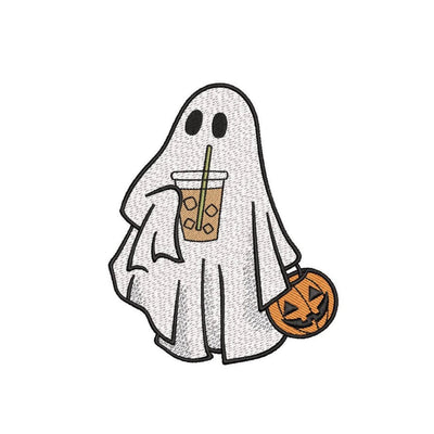 Ghost with Iced Coffee Embroidery Design, Halloween Embroidery Design, 3 sizes, Instant Download Embroidery/Applique DESIGNS Nino Nadaraia 