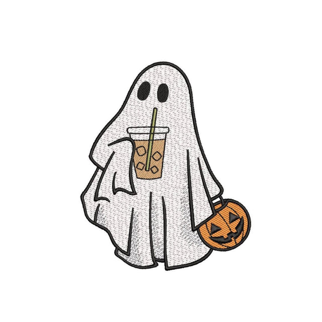 Ghost with Iced Coffee Embroidery Design, Halloween Embroidery Design, 3 sizes, Instant Download Embroidery/Applique DESIGNS Nino Nadaraia 
