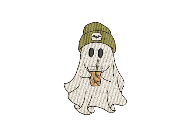 Ghost with Iced Coffee Embroidery Design, Halloween Embroidery Design, 4 sizes, Instant Download Embroidery/Applique DESIGNS Nino Nadaraia 