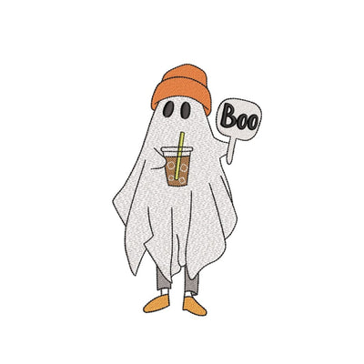 Ghost with Iced Coffee Embroidery Design, Halloween Machine Embroidery Design, 3 sizes, Instant Download Embroidery/Applique DESIGNS Nino Nadaraia 