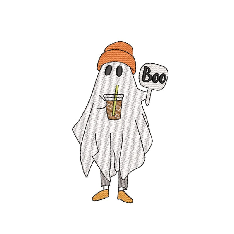 Ghost with Iced Coffee Embroidery Design, Halloween Machine Embroidery Design, 3 sizes, Instant Download Embroidery/Applique DESIGNS Nino Nadaraia 