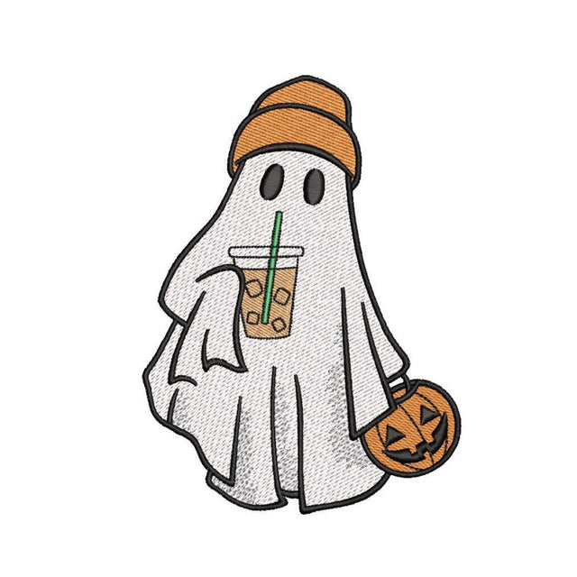 Ghost with Iced Coffee Embroidery Design, Halloween Machine Embroidery Design, 3 sizes, Instant Download SVG Nino Nadaraia 