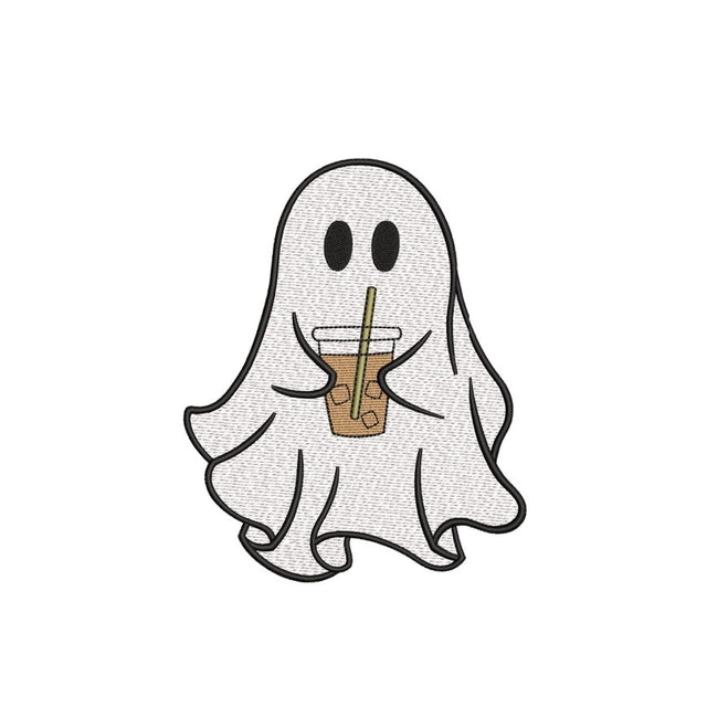 Ghost with Iced Coffee Embroidery Design, Halloween Machine Embroidery Design, 4 sizes, Instant Download Embroidery/Applique DESIGNS Nino Nadaraia 