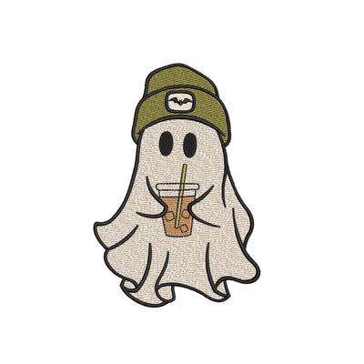 Ghost with Iced Coffee Embroidery Design, Halloween Machine Embroidery Design, 4 sizes, Instant Download Embroidery/Applique DESIGNS Nino Nadaraia 
