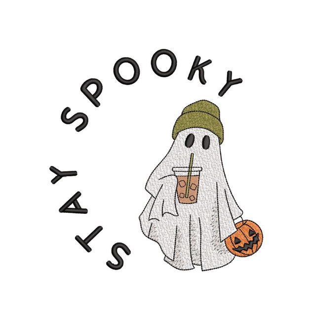 Ghost with Iced Coffee Embroidery Design, Stay Spooky Embroidery Design, Halloween Ghost Embroidery Design, 3 sizes, Instant Download Embroidery/Applique DESIGNS Nino Nadaraia 